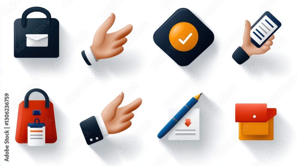 Digital backpack icon with check mark or tick symbol on mobile app or ...