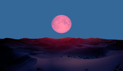 Aufkleber - Night sky with full moon in the clouds on the foreground hot Sahara desert (sand dune) 