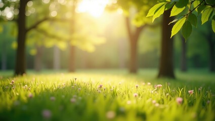Poster - German Park featuring fresh foliage, a grassy area, and a soft background blur.