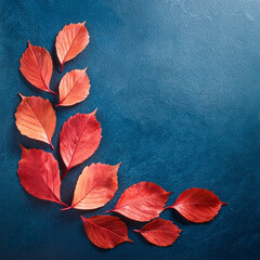 Wall Mural - Autumn Red Leaves on Deep Blue Textured Background for Seasonal Design Generated Image