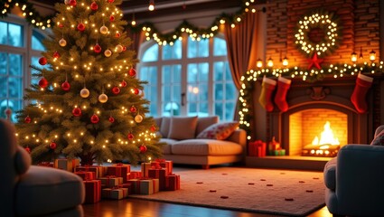 Poster - Living room adorned for the Christmas season. Festive home decor