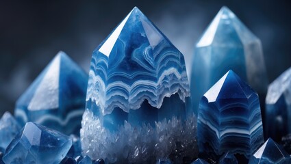 Poster - Geode-like blue agate crystals of silicon dioxide. Close-up.