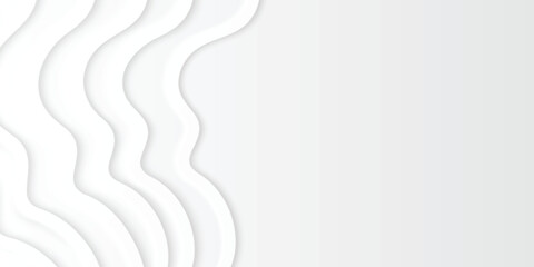 Poster - Neumorphism background with smooth white wavy layers and shadow effect. Clean minimal border design with soft flowing curves. Modern interface frame template for website or presentation design.