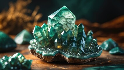 Poster - Emerald-hued Agate Crystals SiO2 silicon dioxide. Close-up. Stunning Gorgeous Backdrop for your successful project.