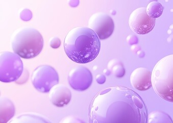 Poster - Floating Soft Purple Bubbles on Light Background, Delicate Airy Atmosphere, Abstract Sphere Design for Modern Digital Art and Creative Projects