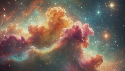 Poster - Vibrant cosmic nebula with stars and galactic elements