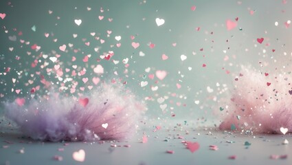 Poster - Adorable Heart-Shaped Confetti and Sparkles in a Mini Abstract Pastel Color Seamless Pattern Background