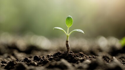 Poster - Idea of new beginnings represented by a germinating seedling (tree). Growth and environmental significance.