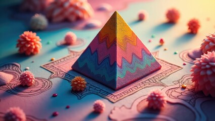 Aufkleber - Artistic coloring page featuring a pyramid toy in sketch and color format, designed for children's activity.
