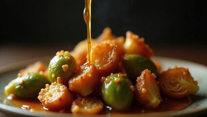 Poster - Crunchy air-fried or roasted Brussels sprouts drizzled with honey dressing
