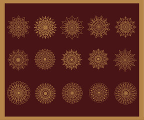 Aufkleber - Set of mandala with floral ornament pattern, Vector mandala relaxation patterns unique design with nature style, Hand drawn pattern, Mandala template for page decoration cards, book, logos