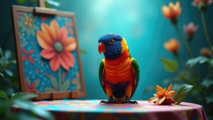 Aufkleber - Numbered coloring activity for kids featuring a parrot and its backdrop.