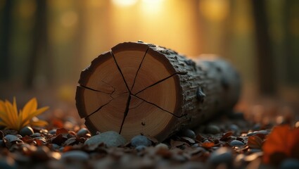 Aufkleber - Close-up view of an individual cut log featuring wooden grain patterns
