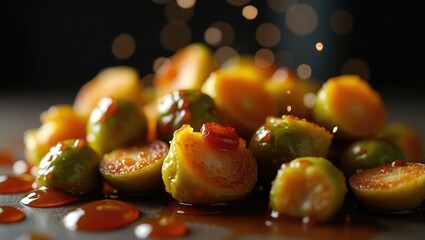 Poster - Crispy air-fried or roasted Brussels sprouts drizzled with honey sauce