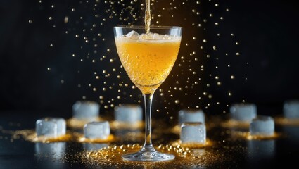 Poster - Detailed view of a sparkling champagne mimosa being poured