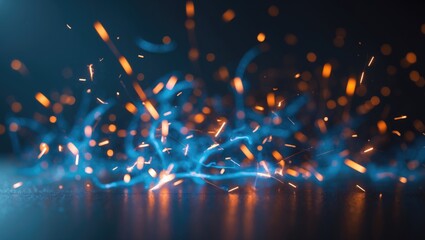 Poster - faded blue and orange bursts of neon light against a dark backdrop