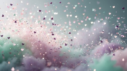 Poster - Adorable Colorful Heart Confetti Glittering Mini Hearts Abstract Pastel Seamless Pattern Background