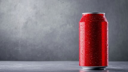 Aufkleber - A singular red soda can featuring droplets of condensation stands out against a clean gray background, emphasizing simplicity and freshness in design
