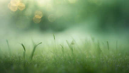 Poster - blurry green landscape The scene features a soft-focus green grass area. Bokeh effects enhance the natural backgrounds.