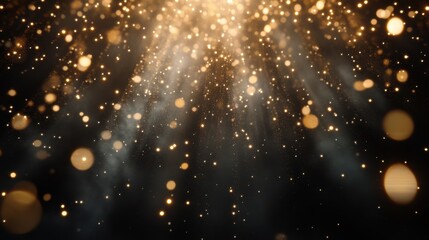 Poster - Golden particles shimmer in a dark setting, creating an enchanting atmosphere filled with light and movement during a festive celebration