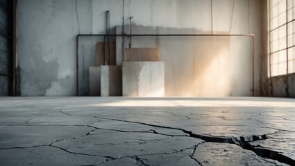Poster - abstract scenery design for a modern concrete space featuring a textured floor and subtle lighting
