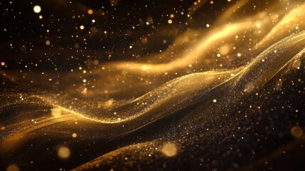 Poster - Soft golden waves shimmer against a dark backdrop creating a mesmerizing visual effect for background or design use