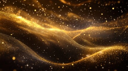 Poster - Intricate golden wave patterns shimmer with particles in a dreamy abstract background