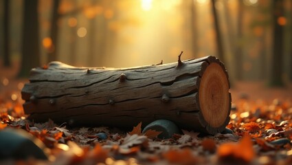 Aufkleber - Close-up view of a solitary wooden log featuring intricate texture