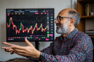 Aufkleber - An IT specialist seated at a modern desk gestures towards a holographic screen that outlines current trends in the computer industry while engaged in discussion