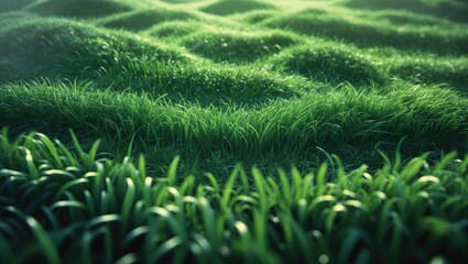 Poster - Texture of lush green grass. A detailed view of a grassy landscape. Overhead perspective of the lawn, perfect for green flooring designs.