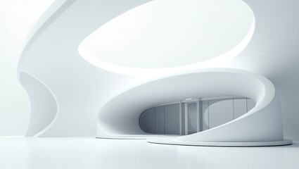Poster - Abstract architectural background featuring a white circular structure. Contemporary geometric wall art photo. Design concept for advanced technology.