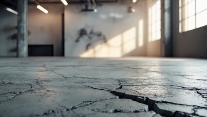 Poster - Abstract background design for a modern concrete room featuring an industrial style with a textured floor and subtle lighting.