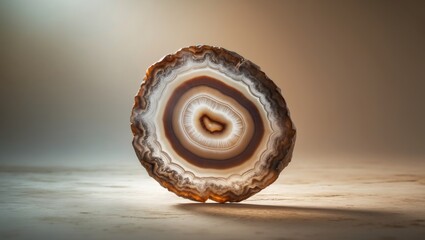 Aufkleber - Close-up of a translucent agate stone slice, showcasing natural concentric patterns and mineral textures for use as a background. Ideal for stone agate surfaces, backdrops, and wallpapers.