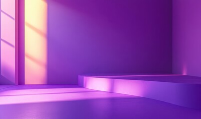 Poster - Modern Art Space with Soft Purple Light and Minimalist Design, Featuring Subtle Shadows and Smooth Curved Surfaces Ideal for Creative Projects and Promotions