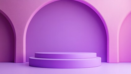 Poster - Modern Minimalist Purple Stage with Soft Arch Background for Creative Presentations and Artistic Displays in Stylish Indoor Space