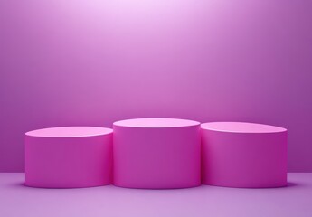 Poster - Pink geometric podiums in a minimalist studio setting, perfect for product display, fashion showcases, or event presentations in vibrant tones