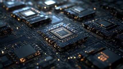 Poster - Detailed Close-Up of a Modern Computer Motherboard with Intricate Circuits