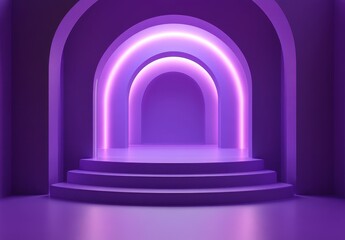 Poster - Serene and Modern Abstract Space with Futuristic Arches and Soft Purple Neon Lighting for Artistic and Architectural Visuals
