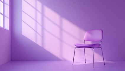 Poster - Serene Minimalist Space Featuring a Purple Chair and Soft Window Shadows, Invoking Calmness and Tranquility in a Contemporary Setting
