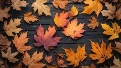 Poster - Autumn backdrop featuring leaves in warm ocher hues, a mix of dried multicolored foliage textures showcasing fall leaves in an anime style.
