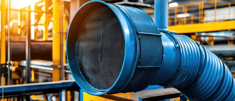 Large industrial dust collector with metal ducts and filtration system ...