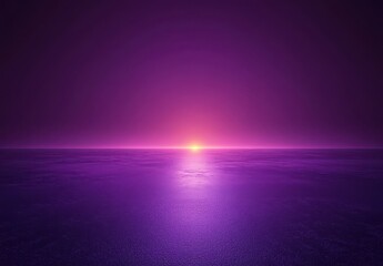 Poster - Serene Twilight Horizon with Vibrant Purple Sunset Reflecting on Calm Water Surface in Tranquil Atmosphere