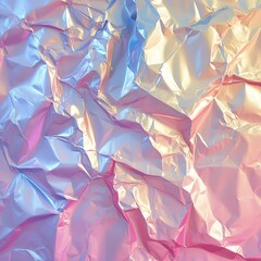 Poster - Shimmering Wrinkled Foil with a Gorgeous Gradient of Soft Blue and Pink Tones Reflecting Light in an Artistic Abstract Background