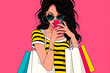 © leo10 - Stylish woman taking selfie with colorful shopping bags.