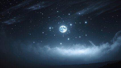 Wall Mural - night sky with moon and stars