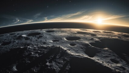 Wall Mural - lunar landscape featuring Earth's sunrise view