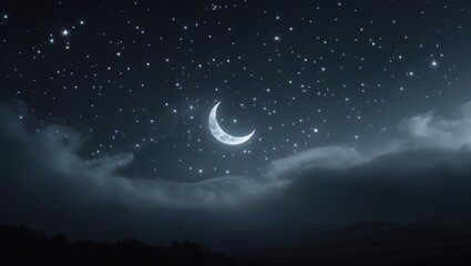 Wall Mural - crescent moon and twinkling stars in the night sky