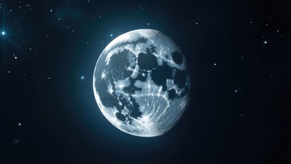 Wall Mural - Celestial body of the moon featuring craters and stars, isolated on a transparent backdrop.