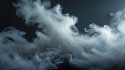 Wall Mural - Expansive view of swirling abstract fog or smoke on a dark backdrop. Background features white cloudiness, mist, or smog.