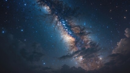 Wall Mural - Milky Way galaxy featuring stars and cosmic dust, captured in a long exposure shot with a grainy texture.